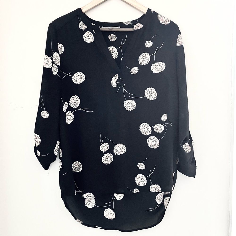 Daniel Rainn Black Floral Chiffon Blouse Top Size Small